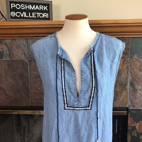 J. Crew Sleeveless Chambray Tassel Beach Tunic Split Notch Neckline XXS - Picture 2 of 7